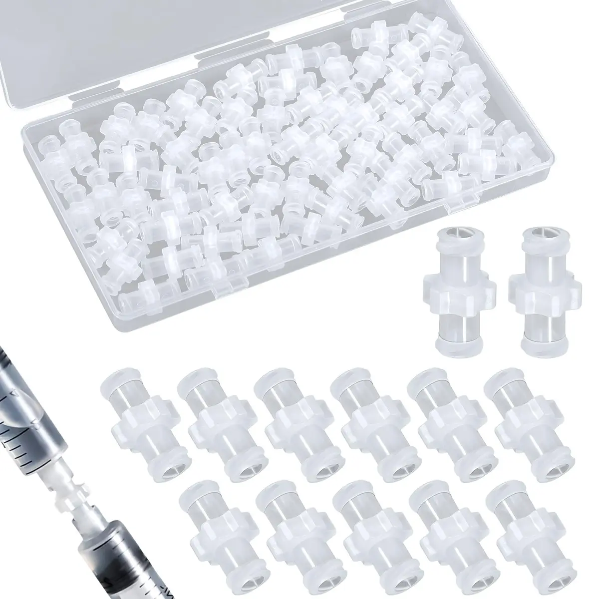 AIEX 100pcs Luer Lock Adapter Kit, Female Luer Lock Coupler Connector | PP, Transparent, Reusable - main product image