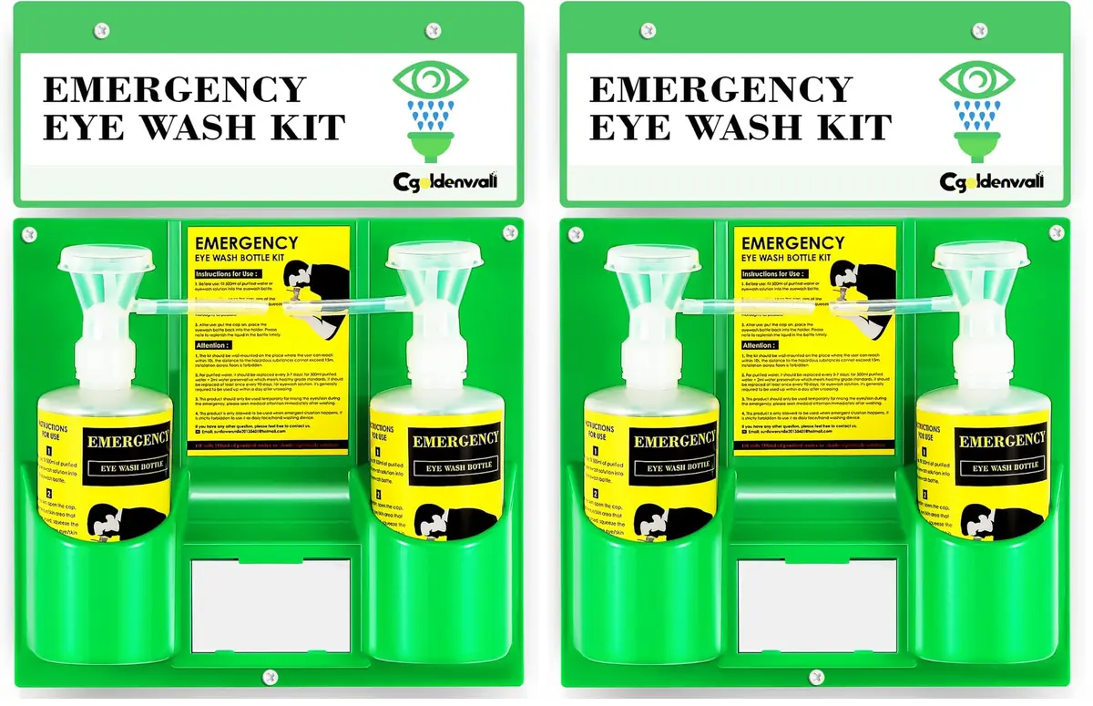 CGOLDENWALL Emergency Eye Wash Station with 2 x 500ml Bottles | Wall Mounted & Portable Safety Kit - main product image