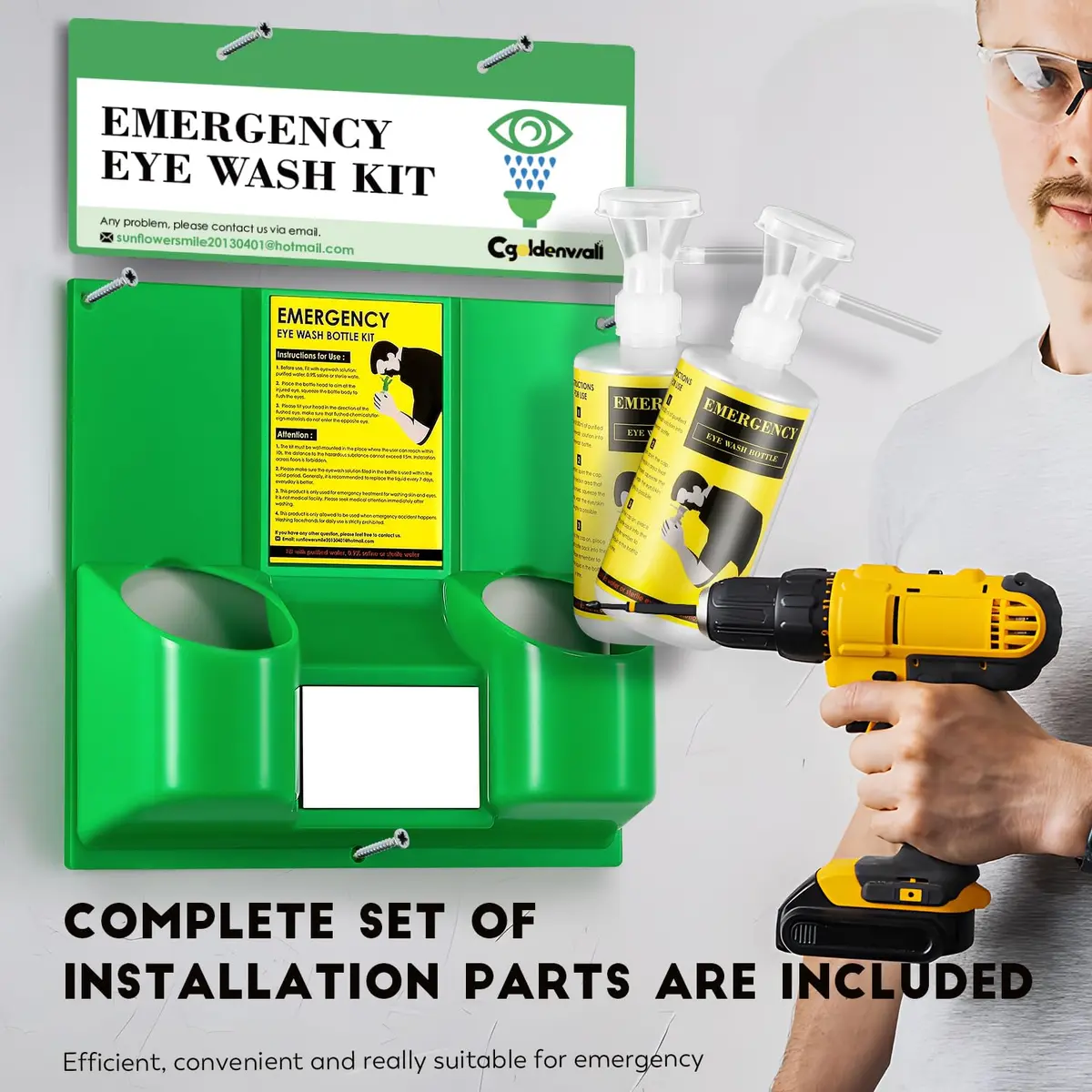 CGOLDENWALL Emergency Eye Wash Station with 2 x 500ml Bottles | Wall Mounted & Portable Safety Kit - view 5