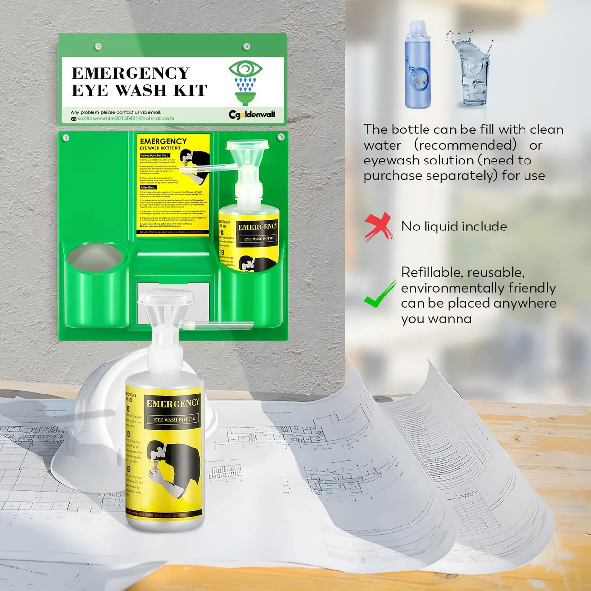 CGOLDENWALL Emergency Eye Wash Station with 2 x 500ml Bottles | Wall Mounted & Portable Safety Kit - view 6