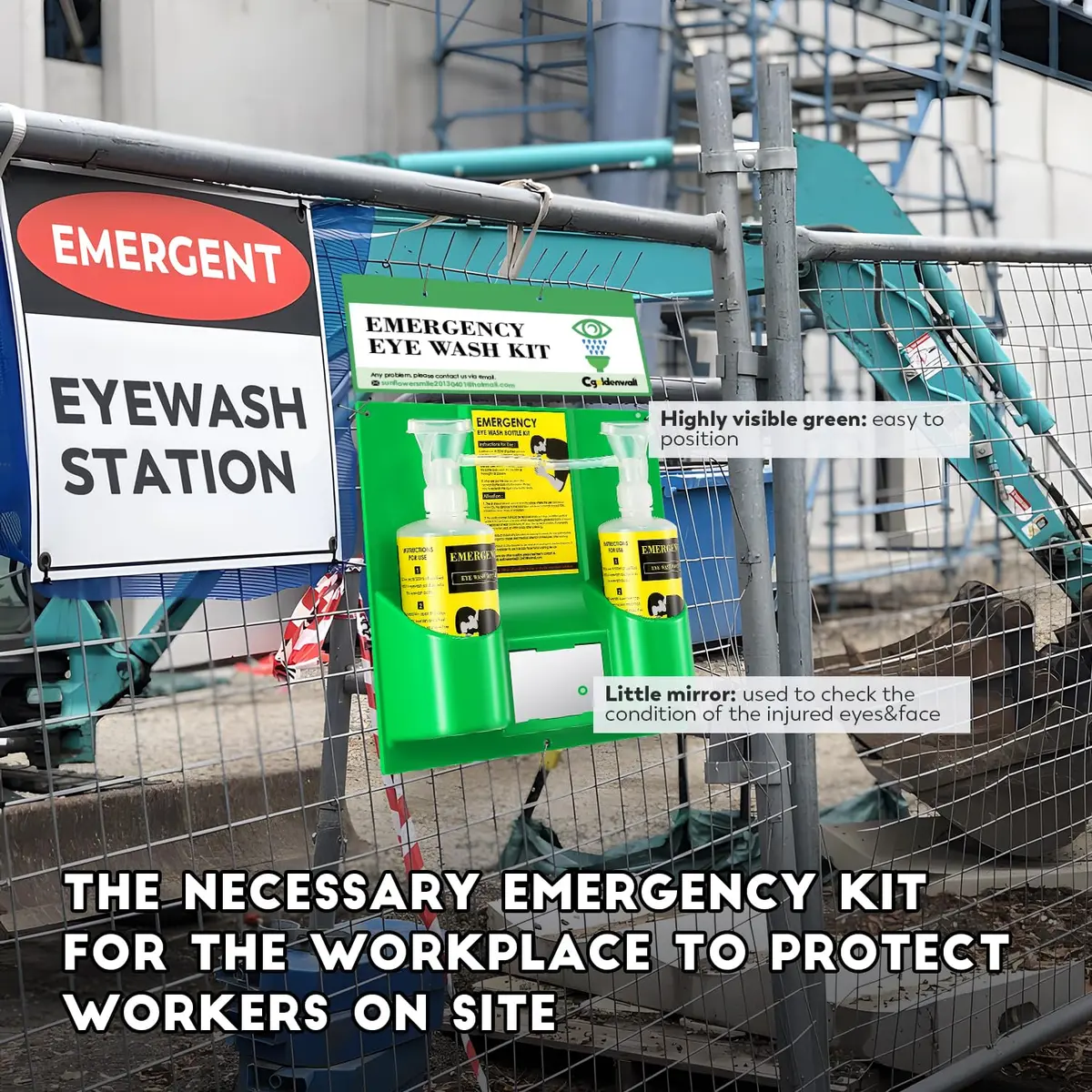CGOLDENWALL Emergency Eye Wash Station with 2 x 500ml Bottles | Wall Mounted & Portable Safety Kit - view 7