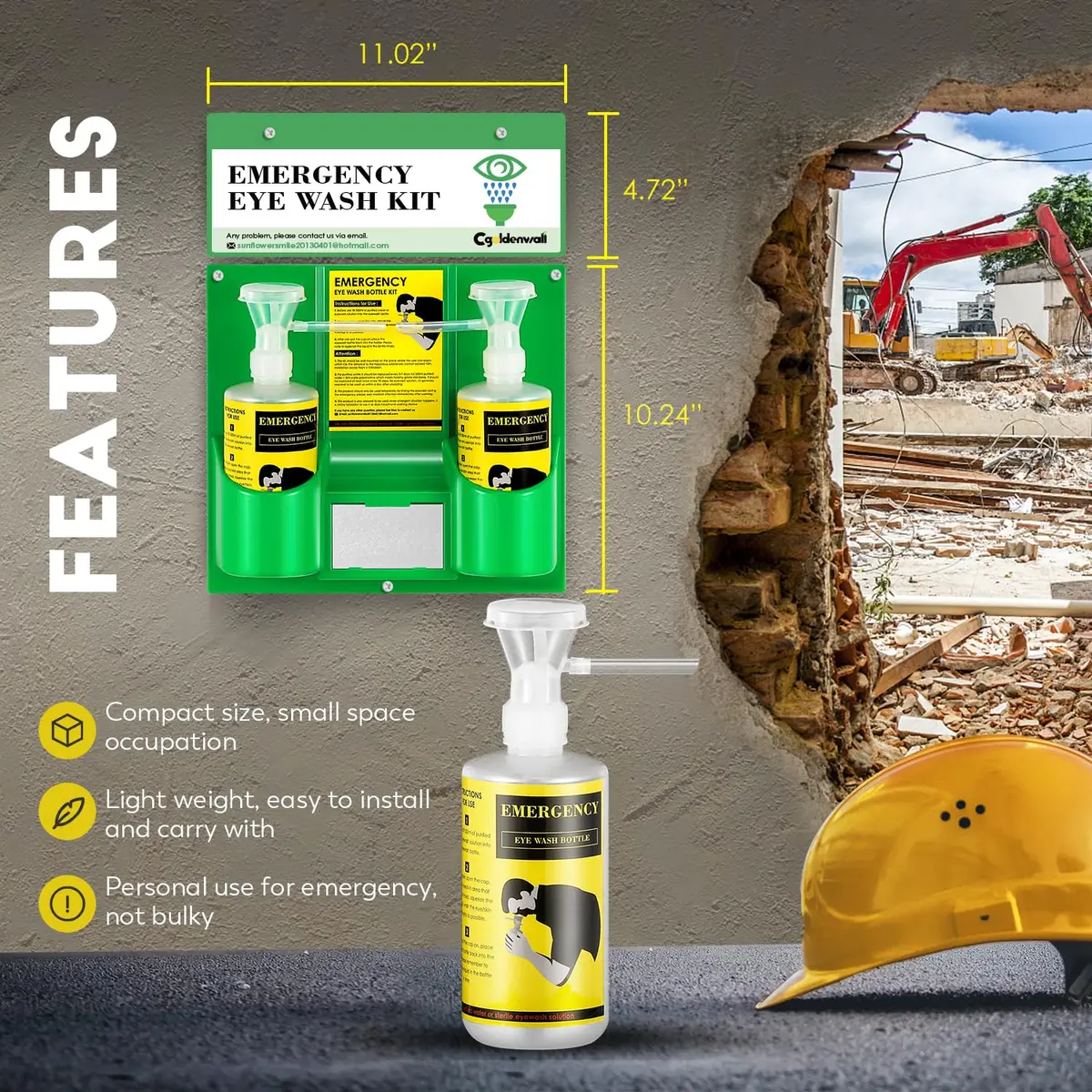CGOLDENWALL Emergency Eye Wash Station with 2 x 500ml Bottles | Wall Mounted & Portable Safety Kit - view 2