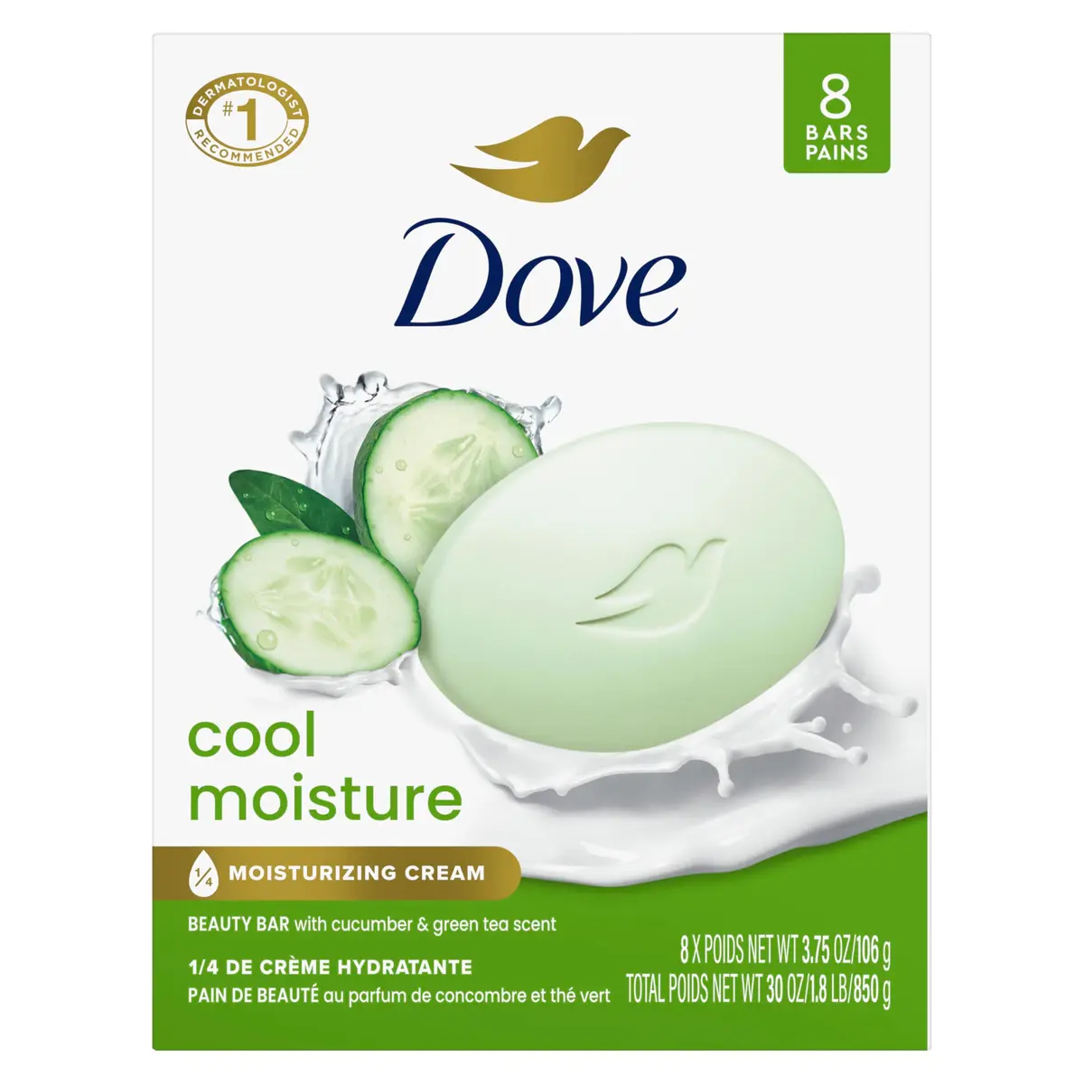 Dove Cool Moisture Beauty Bar Soap 3.75oz Pack of 72 | Refreshing Moisturizer with Cucumber & Green Tea - main product image