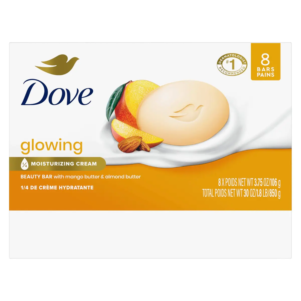 Dove Glowing Beauty Bar Soap, Mango & Almond Butters, 3.75 Oz | Nourish & Radiate - view 2