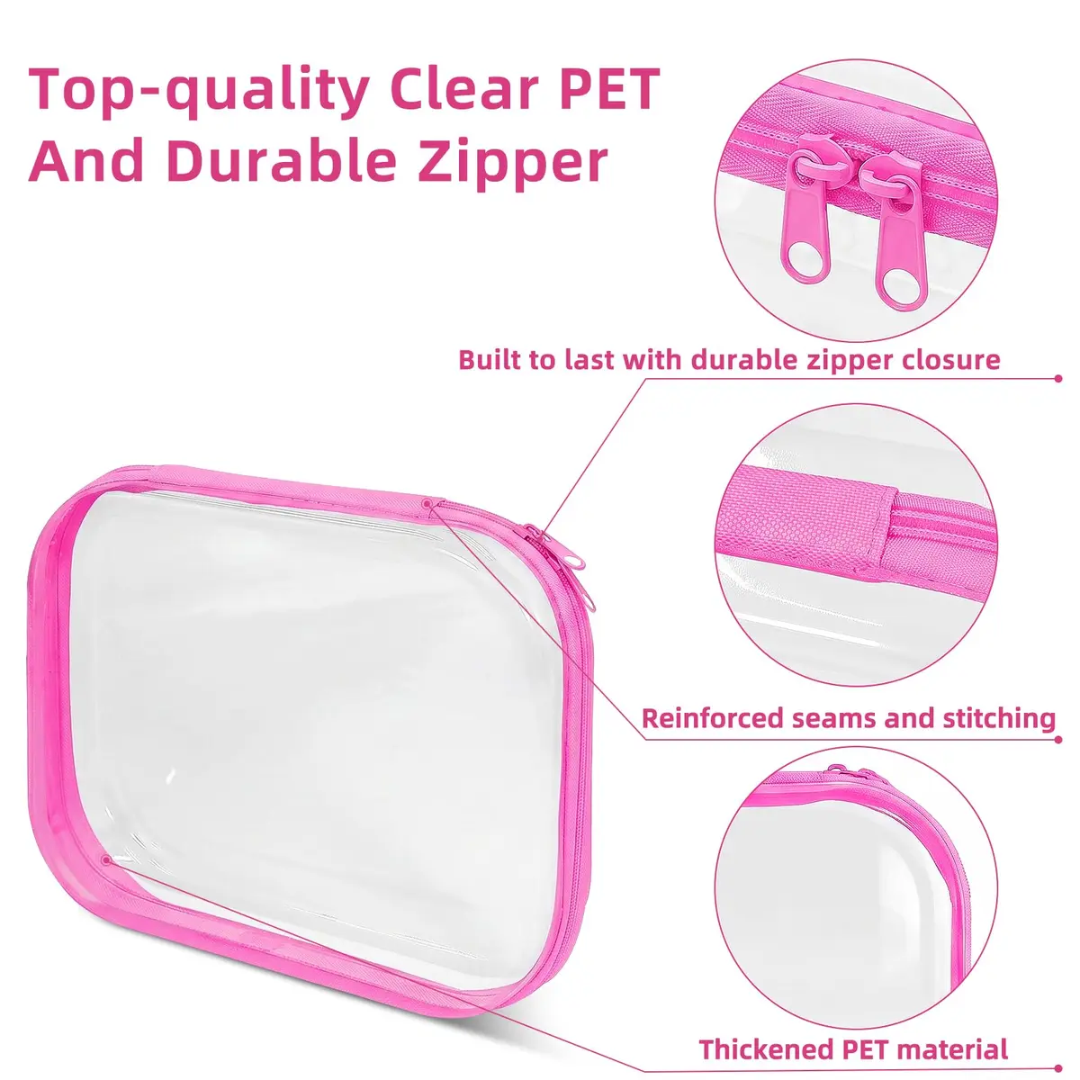 CarryEpic Clear Hard Shell Zipper Cases (5 Packs) | 4 Small, 1 Medium, Pink - view 8