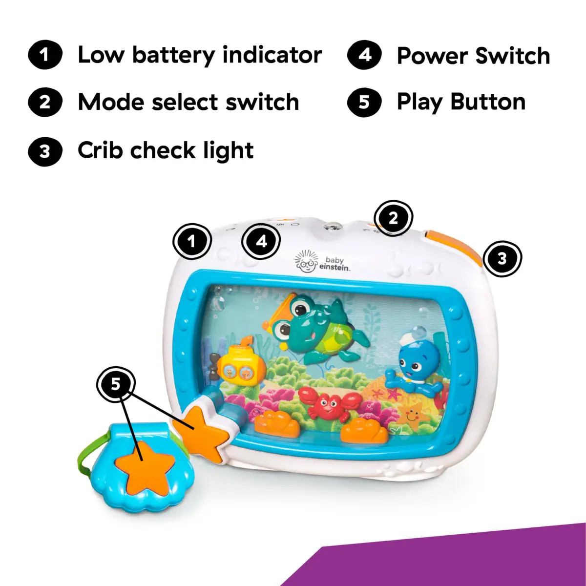 Baby Einstein Sea Dreams Soother On-the-Go Gift Set, Musical Crib Toy & Portable Aquarium Toy 2-Piece Set, 25+ Min Melodies, Pink - view 7