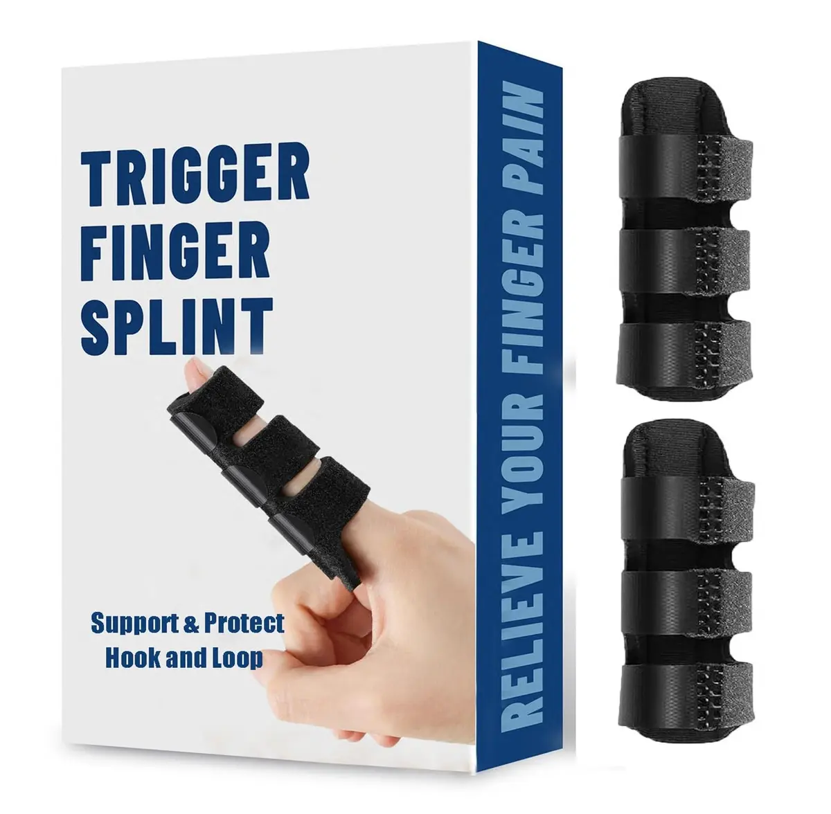 NSKONGDODO Trigger Finger Splint Brace for Knuckle Immobilization, Broken Protector & Arthritis Relief, Fits Index, Middle, Ring Fingers (2-Pack, Black) - main product image