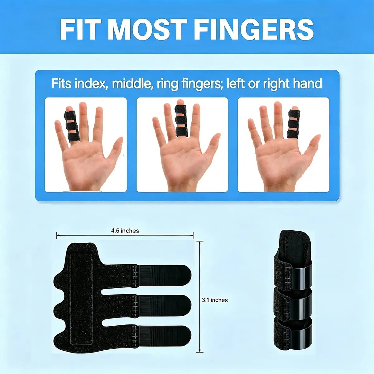 NSKONGDODO Trigger Finger Splint Brace for Knuckle Immobilization, Broken Protector & Arthritis Relief, Fits Index, Middle, Ring Fingers (2-Pack, Black) - view 2
