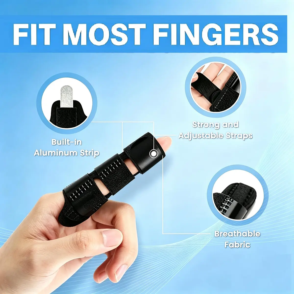 NSKONGDODO Trigger Finger Splint Brace for Knuckle Immobilization, Broken Protector & Arthritis Relief, Fits Index, Middle, Ring Fingers (2-Pack, Black) - view 3