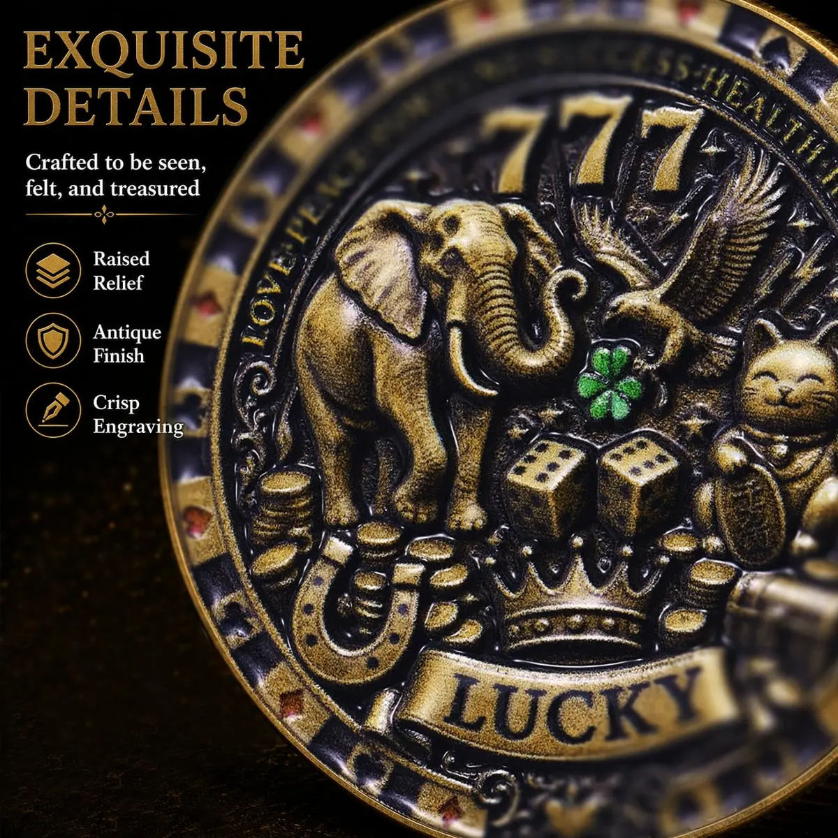 LParkin Lucky Coin Good Luck Charm & Lottery Scratcher Tool for Men Women | Vintage Bronze - view 4