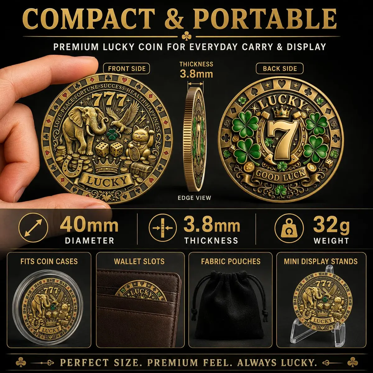 LParkin Lucky Coin Good Luck Charm & Lottery Scratcher Tool for Men Women | Vintage Bronze - view 5