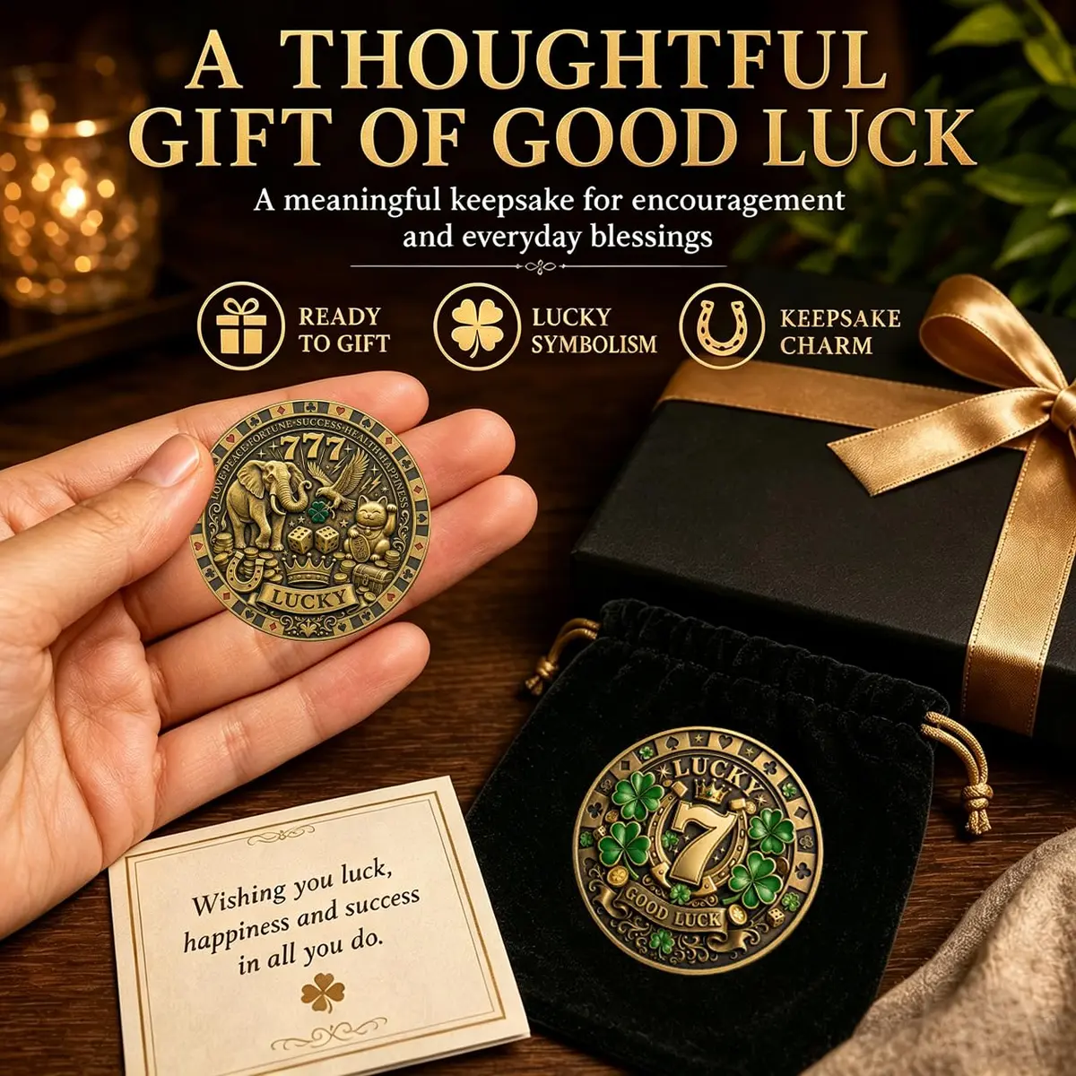LParkin Lucky Coin Good Luck Charm & Lottery Scratcher Tool for Men Women | Vintage Bronze - view 7