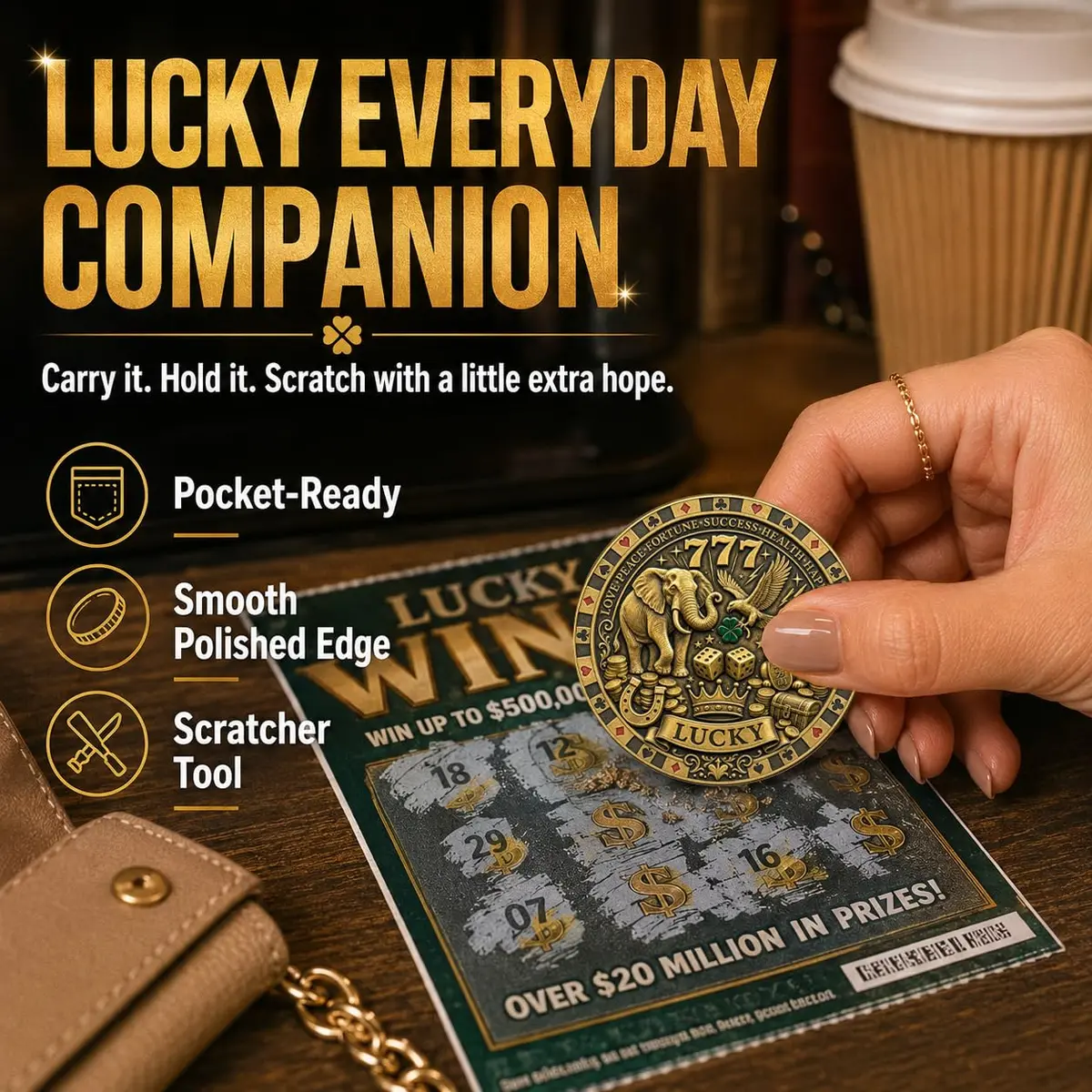 LParkin Lucky Coin Good Luck Charm & Lottery Scratcher Tool for Men Women | Vintage Bronze - view 2
