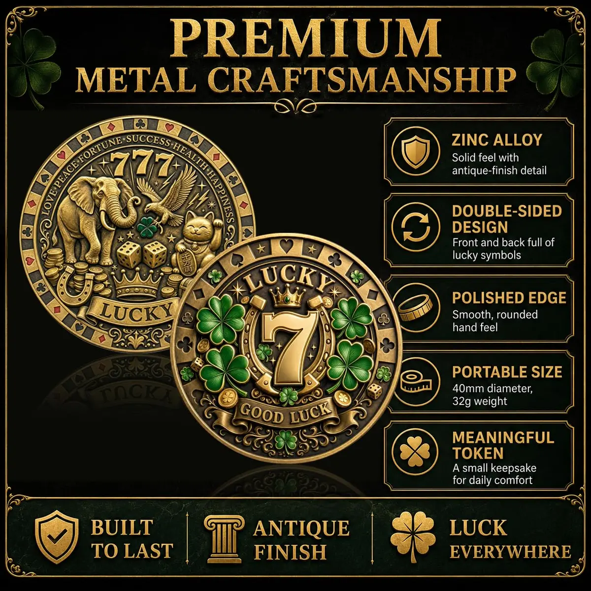 LParkin Lucky Coin Good Luck Charm & Lottery Scratcher Tool for Men Women | Vintage Bronze - view 3