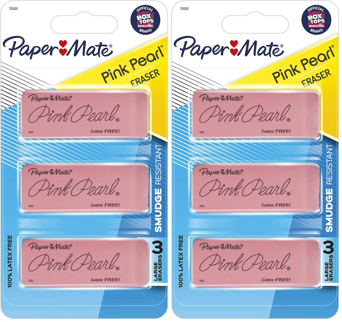 Paper Mate Pink Pearl Erasers, Large, 6 Count (Pack of 2) | Smudge-Resistant & Latex-Free - main product image