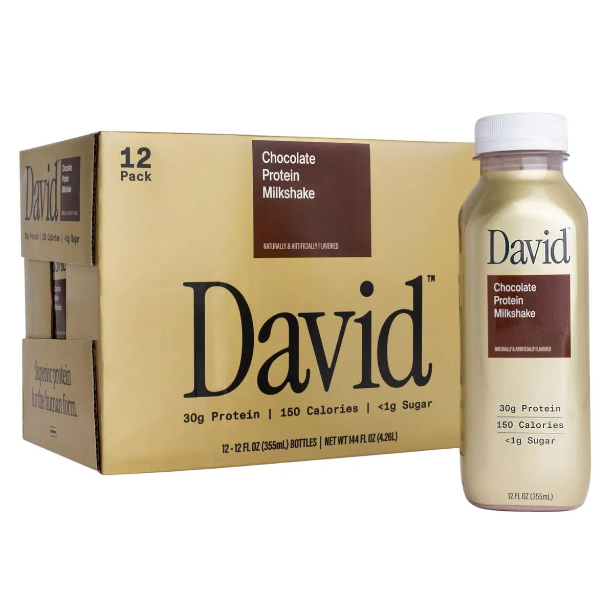 David Chocolate Protein Shake, 30g Protein, Ready to Drink, 12 fl oz | Rich Chocolate Flavor, Lactose Free, 12 Pack - main product image