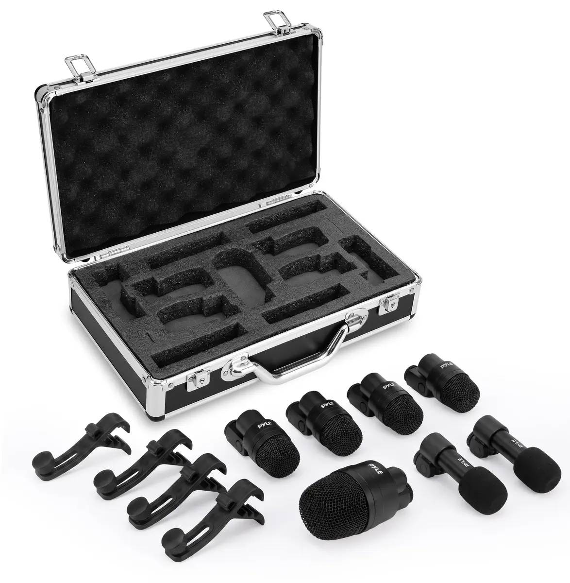Pyle 7-Piece Drum Microphone Kit with Dynamic & Condenser Mics | Complete Studio & Live Setup (120 chars) - main product image