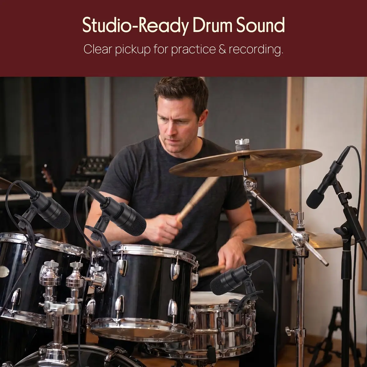 Pyle 7-Piece Drum Microphone Kit with Dynamic & Condenser Mics | Complete Studio & Live Setup (120 chars) - view 5