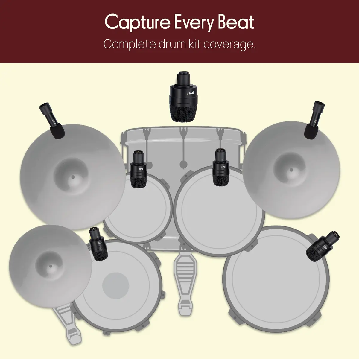Pyle 7-Piece Drum Microphone Kit with Dynamic & Condenser Mics | Complete Studio & Live Setup (120 chars) - view 3