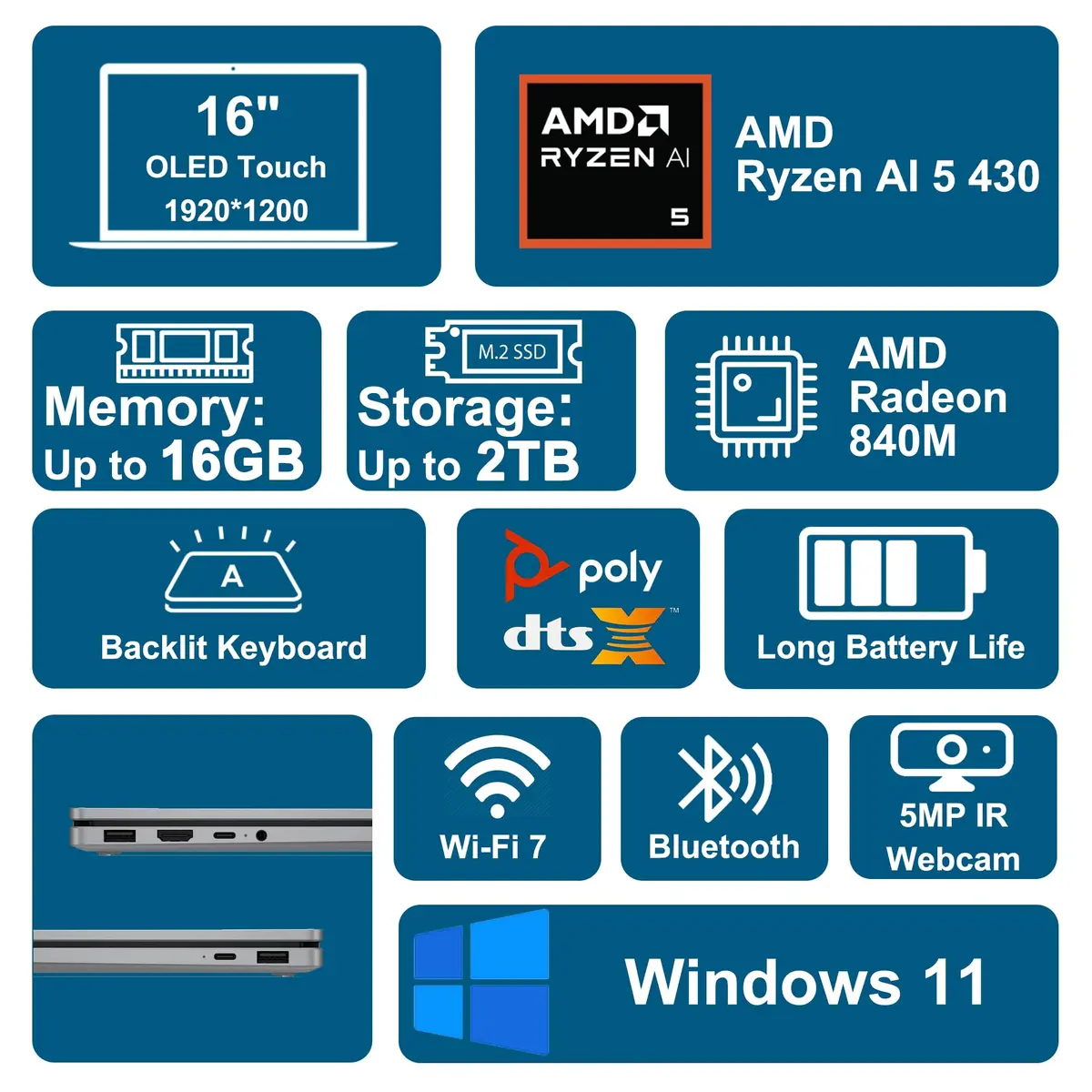 HP OmniBook X Flip 16 2-in-1 Laptop 16" OLED Touch | AMD Ryzen AI 5 430, 16GB RAM, 512GB SSD - view 2