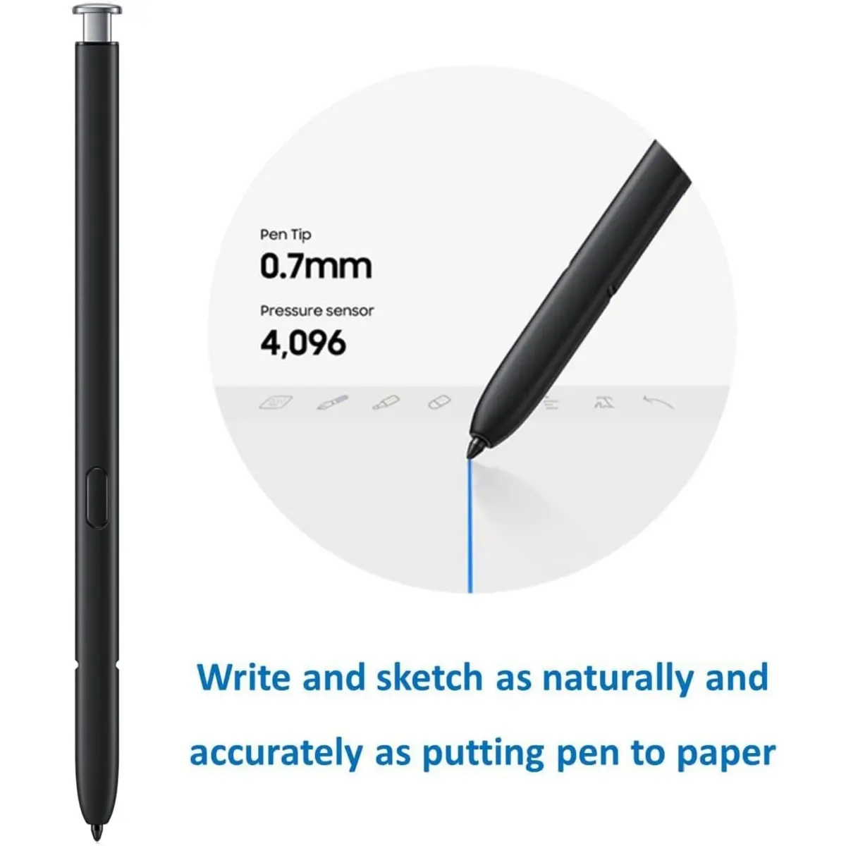 TYHJ S22 Ultra Pen (Bluetooth) Replacement for Samsung Galaxy S22 Ultra, S Pen Stylus (4096 Pressure Sensor) + Tips | Silver - view 3
