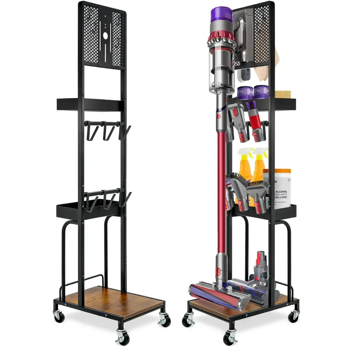 Haturi Freestanding Vacuum Stand for Dyson V16 Gen5 V15 V12 V11 V10 V8 V7 Cordless Cleaners | Black Metal with Wheels & Storage Baskets (55.11 inch Height) - main product image