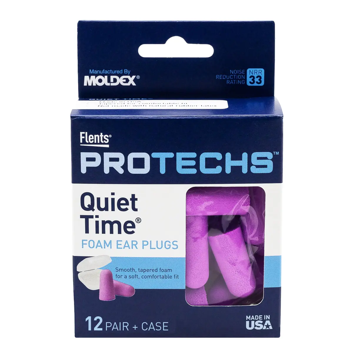 Flents Protechs Quiet Time Foam Ear Plugs NRR 33 12 Pair Purple | Noise Reduction for Sleep, Travel, Study - main product image