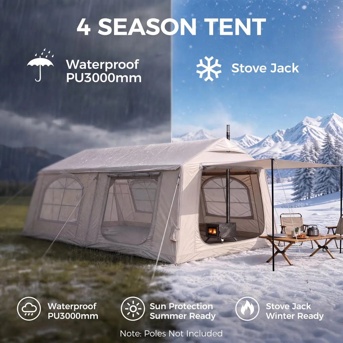FICISOG Inflatable Tent 8-10 Person | Large Family Camping Shelter with Stove Jack - view 5