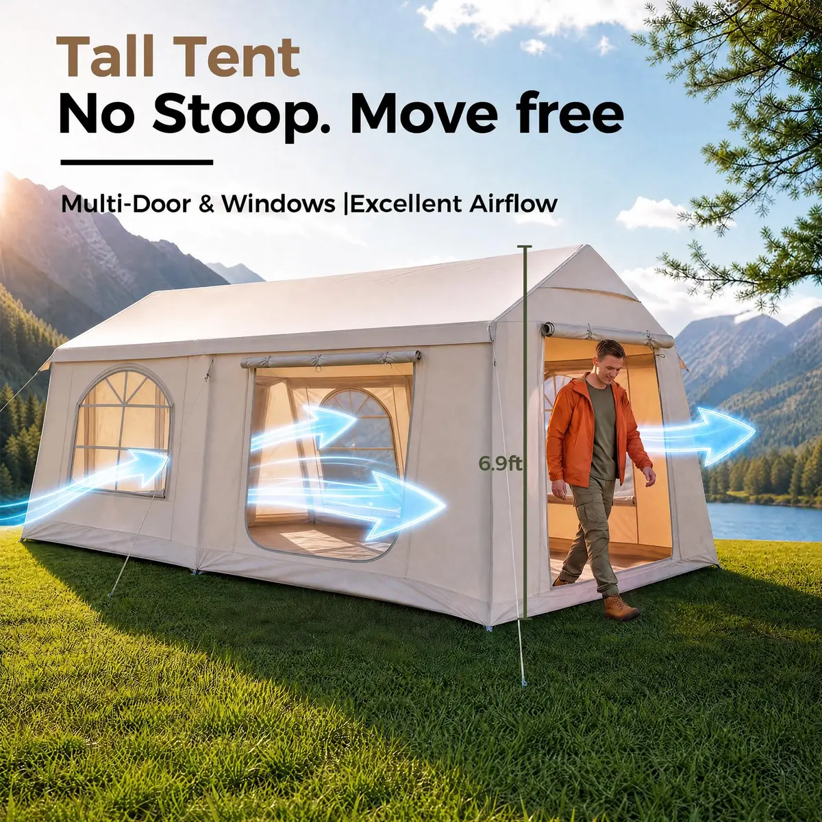 FICISOG Inflatable Tent 8-10 Person | Large Family Camping Shelter with Stove Jack - view 6