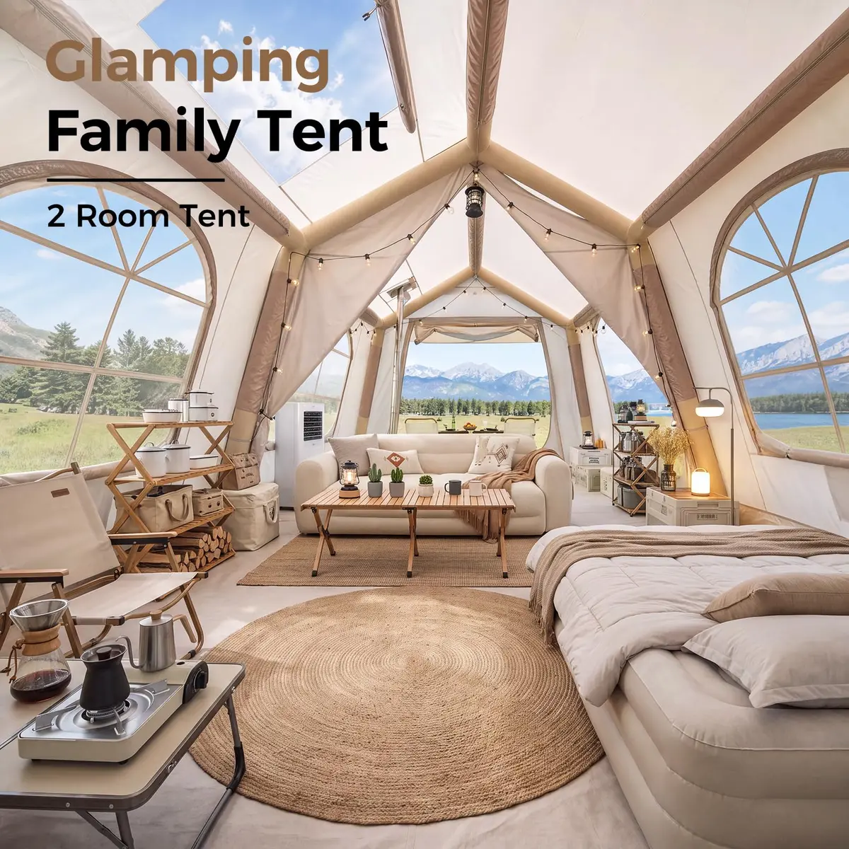 FICISOG Inflatable Tent 8-10 Person | Large Family Camping Shelter with Stove Jack - view 3
