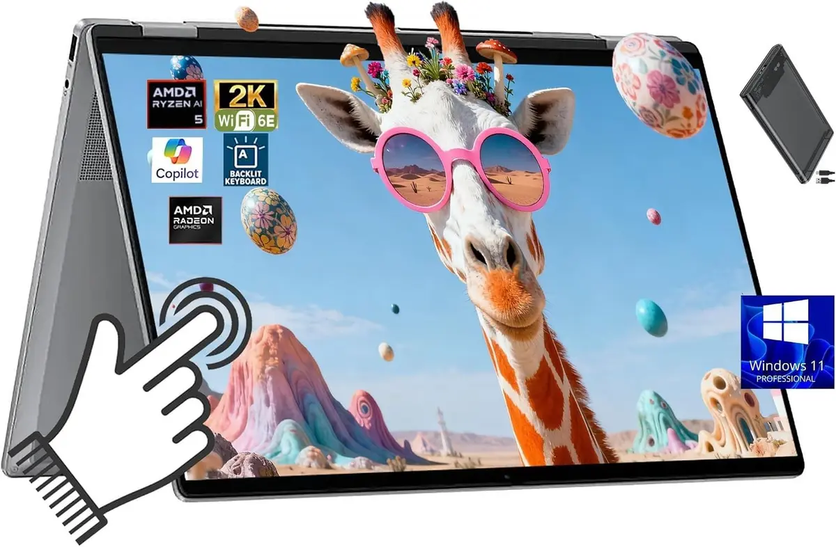HP OmniBook X Flip 2-in-1 16" WUXGA Touchscreen Laptop, AMD Ryzen 5 220, 8GB RAM, 512GB PCIe SSD | Flexible, Power, Productivity - main product image