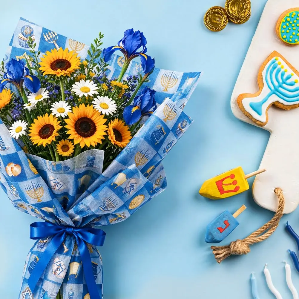 Boerni Hanukkah Tissue Paper with Blue Gold Menorahs 50 Sheets | Festive Gift Wrapping & Crafts - view 5