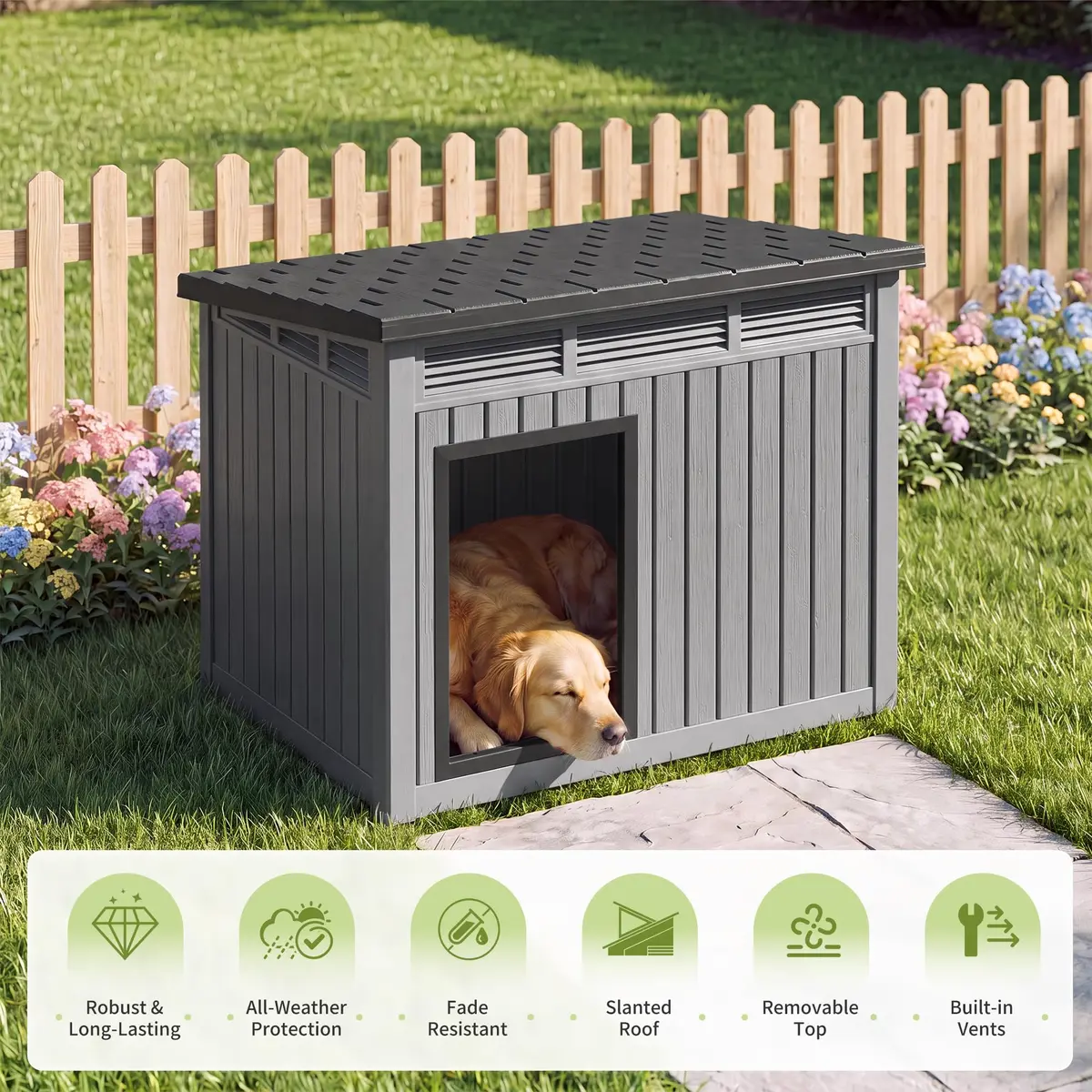 Fancyango Large Dog House 43"L x 33"W x 32"H Weatherproof & Easy Setup | XL Dog Shelter - view 5