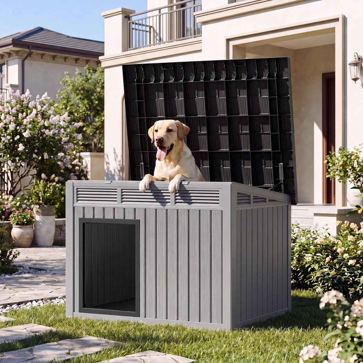 Fancyango Large Dog House 43"L x 33"W x 32"H Weatherproof & Easy Setup | XL Dog Shelter - view 6