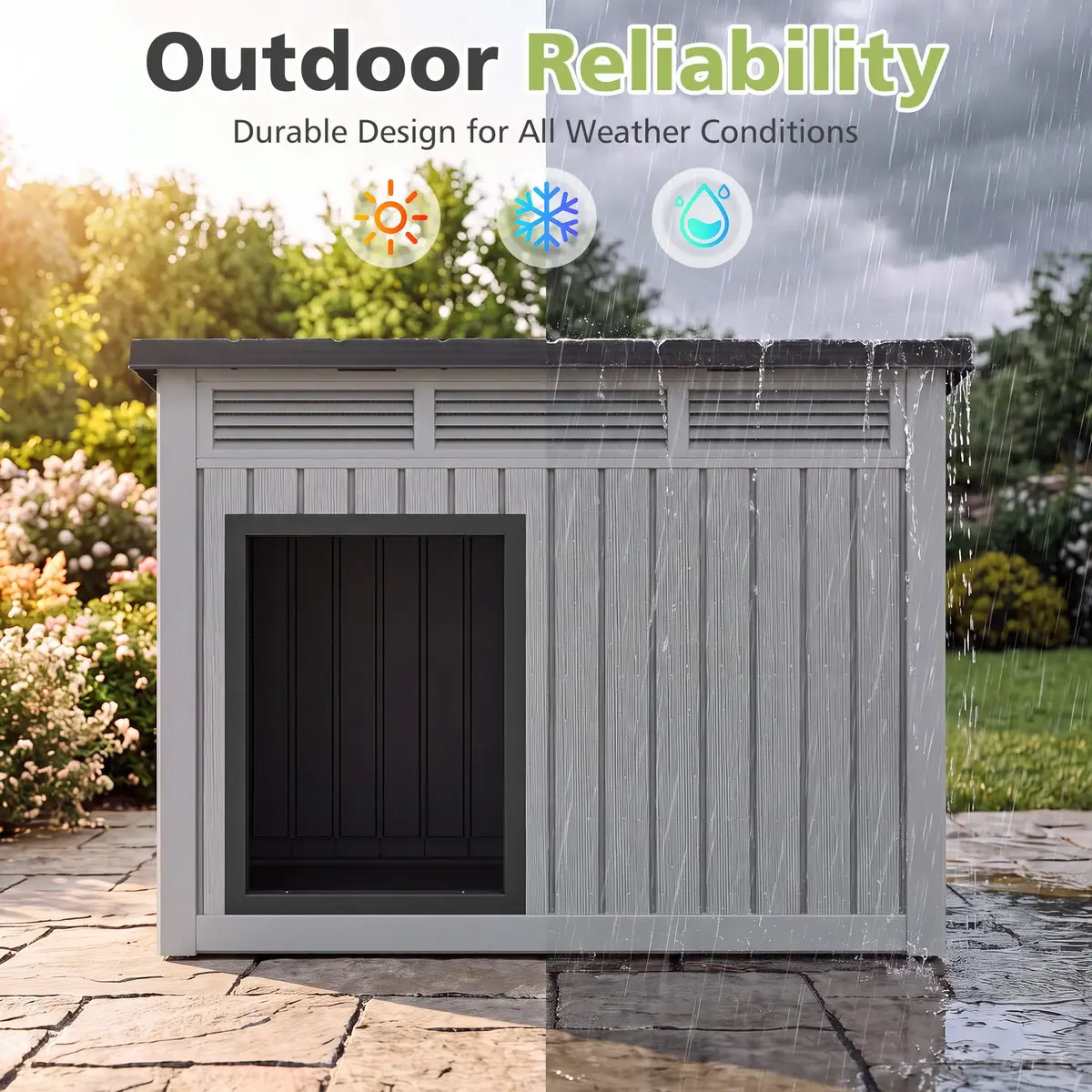 Fancyango Large Dog House 43"L x 33"W x 32"H Weatherproof & Easy Setup | XL Dog Shelter - view 7