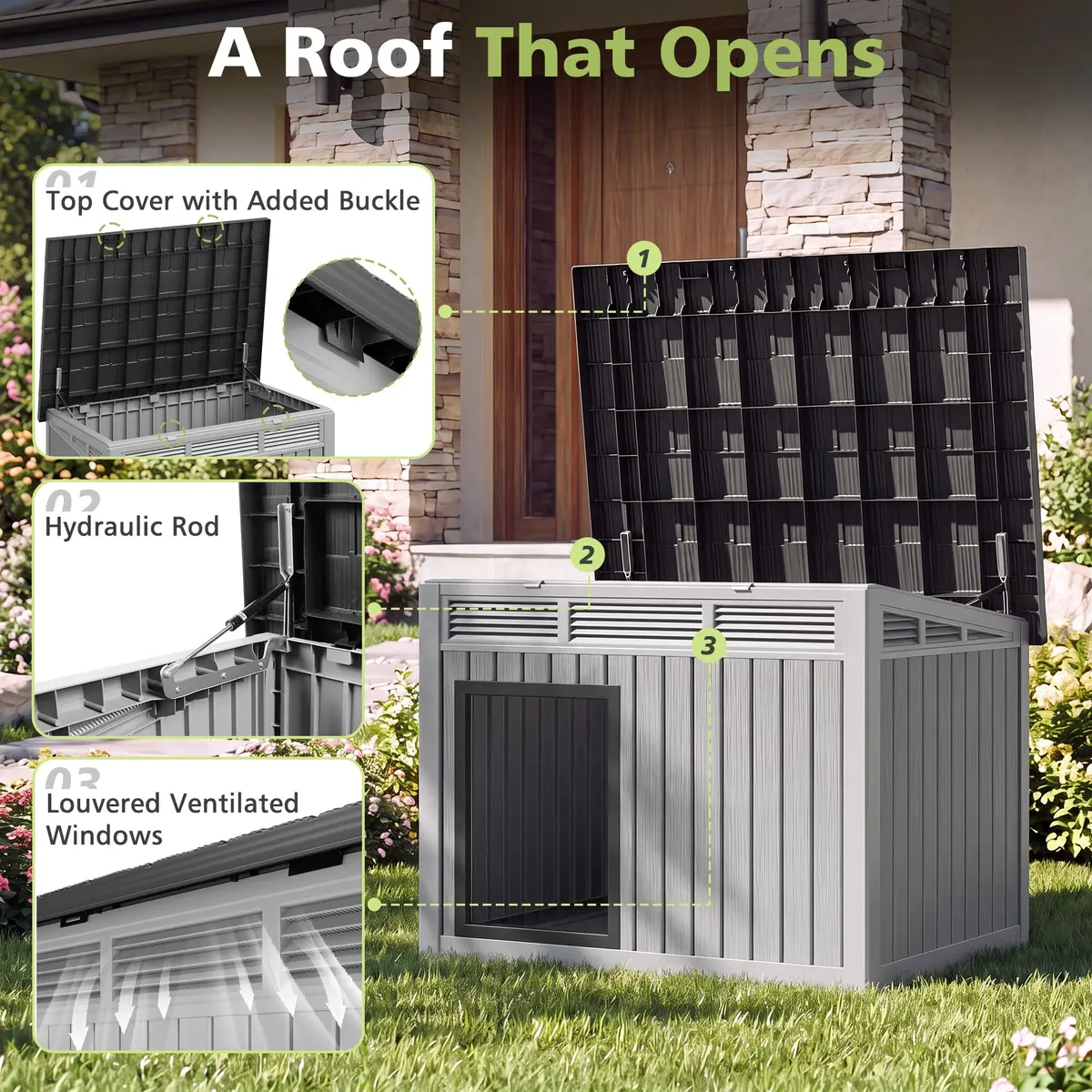 Fancyango Large Dog House 43"L x 33"W x 32"H Weatherproof & Easy Setup | XL Dog Shelter - view 3