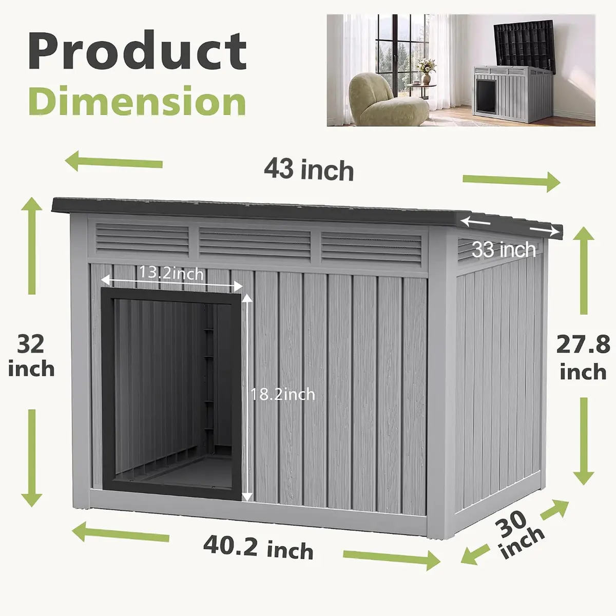 Fancyango Large Dog House 43"L x 33"W x 32"H Weatherproof & Easy Setup | XL Dog Shelter - view 4