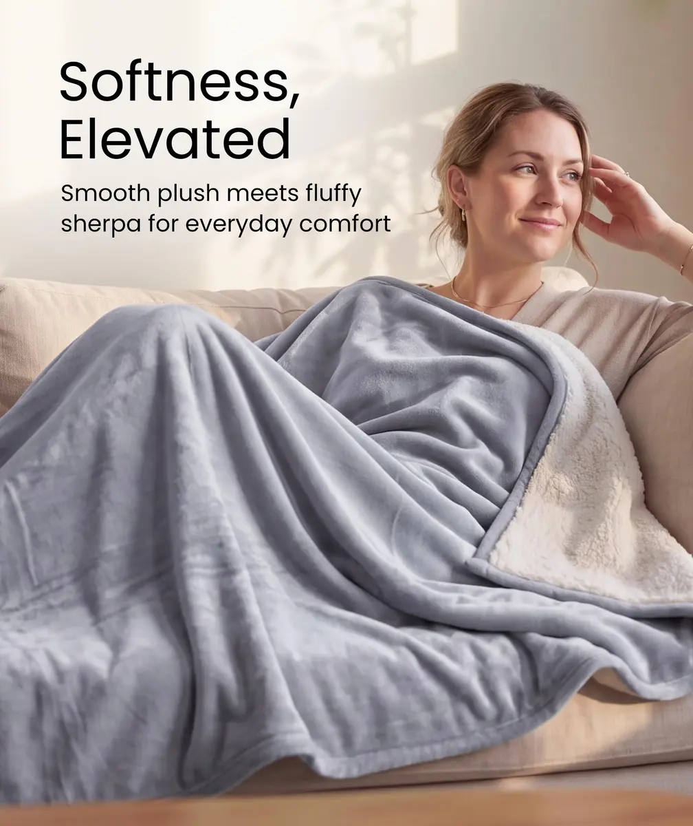 Dawhud Direct Cloud Sherpa Fleece Throw Blanket 50"x60" | Cozy Reversible Plush for Couch & Bed - view 2