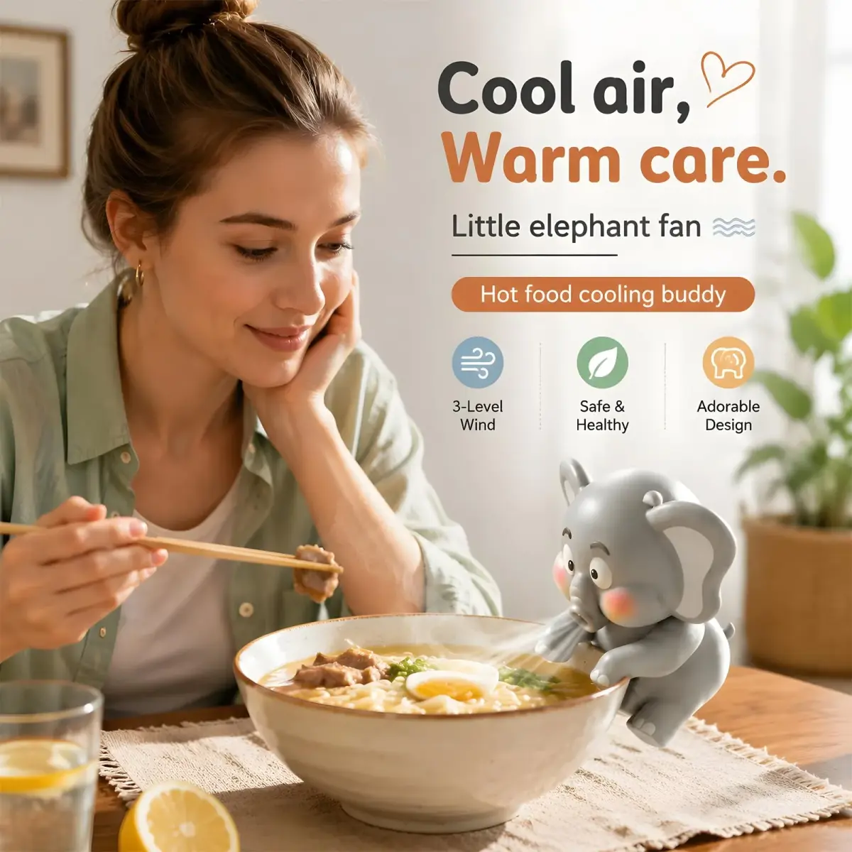 SEPSUMMER Mini Food Cooling Fan, Portable Elephant Desktop Clip-on Cup Fan 8.99cm (3.54 in) | Cools Hot Meals Instantly - view 2