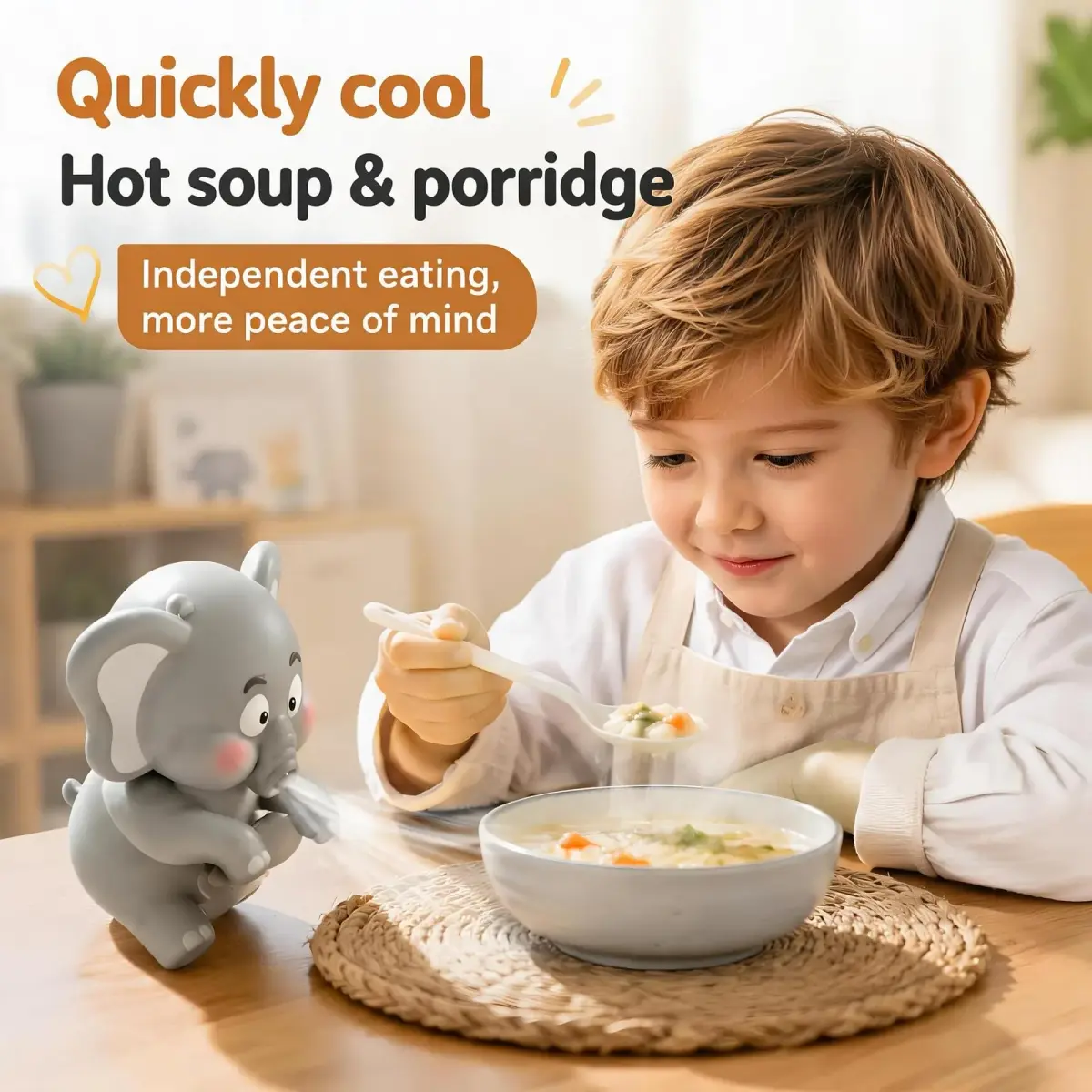SEPSUMMER Cute Blowing Elephant Mini Fan 9cm (3.54in) | USB Rechargeable Food Cooling Fan for Hot Meals - view 3