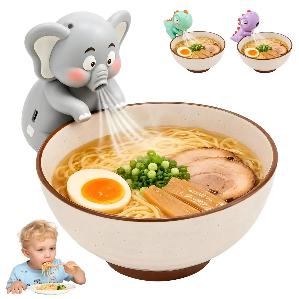 SEPSUMMER Mini Food Cooling Fan Portable Elephant Clip-on USB Rechargeable for Hot Meals 9 cm (3.54 in) - main product image