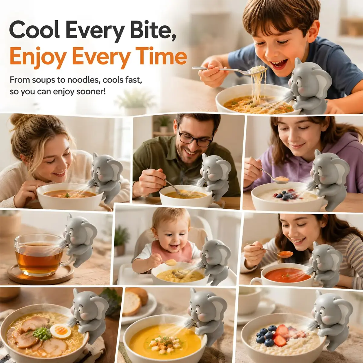 SEPSUMMER Mini Food Cooling Fan Portable Elephant Clip-on USB Rechargeable for Hot Meals 9 cm (3.54 in) - view 6