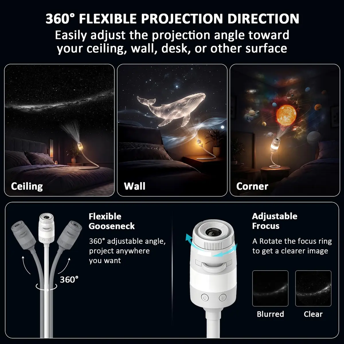 Ainael Galaxy Projector Night Light | HD Star Projection & RGB Night Light for Bedroom - view 6