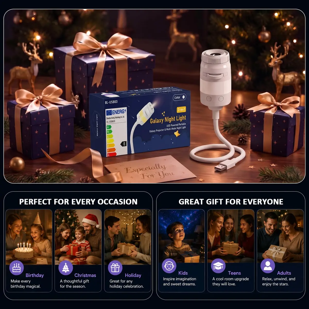 Ainael Galaxy Projector Night Light | HD Star Projection & RGB Night Light for Bedroom - view 9