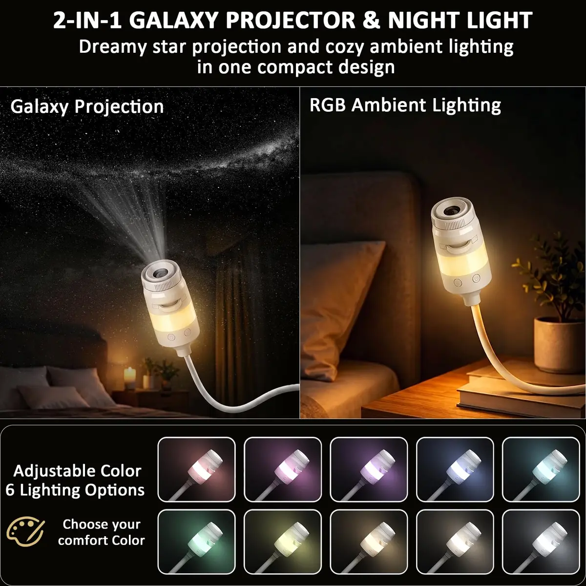 Ainael Galaxy Projector Night Light | HD Star Projection & RGB Night Light for Bedroom - view 4