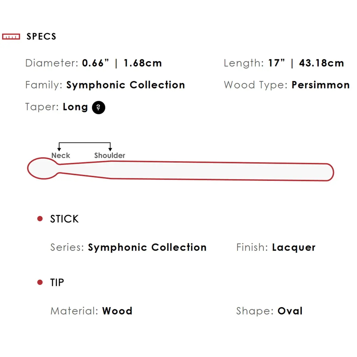 Vic Firth Symphonic Collection Ted Atkatz Drumsticks 17in | Long Taper, Persimmon, Oval Tip - view 5