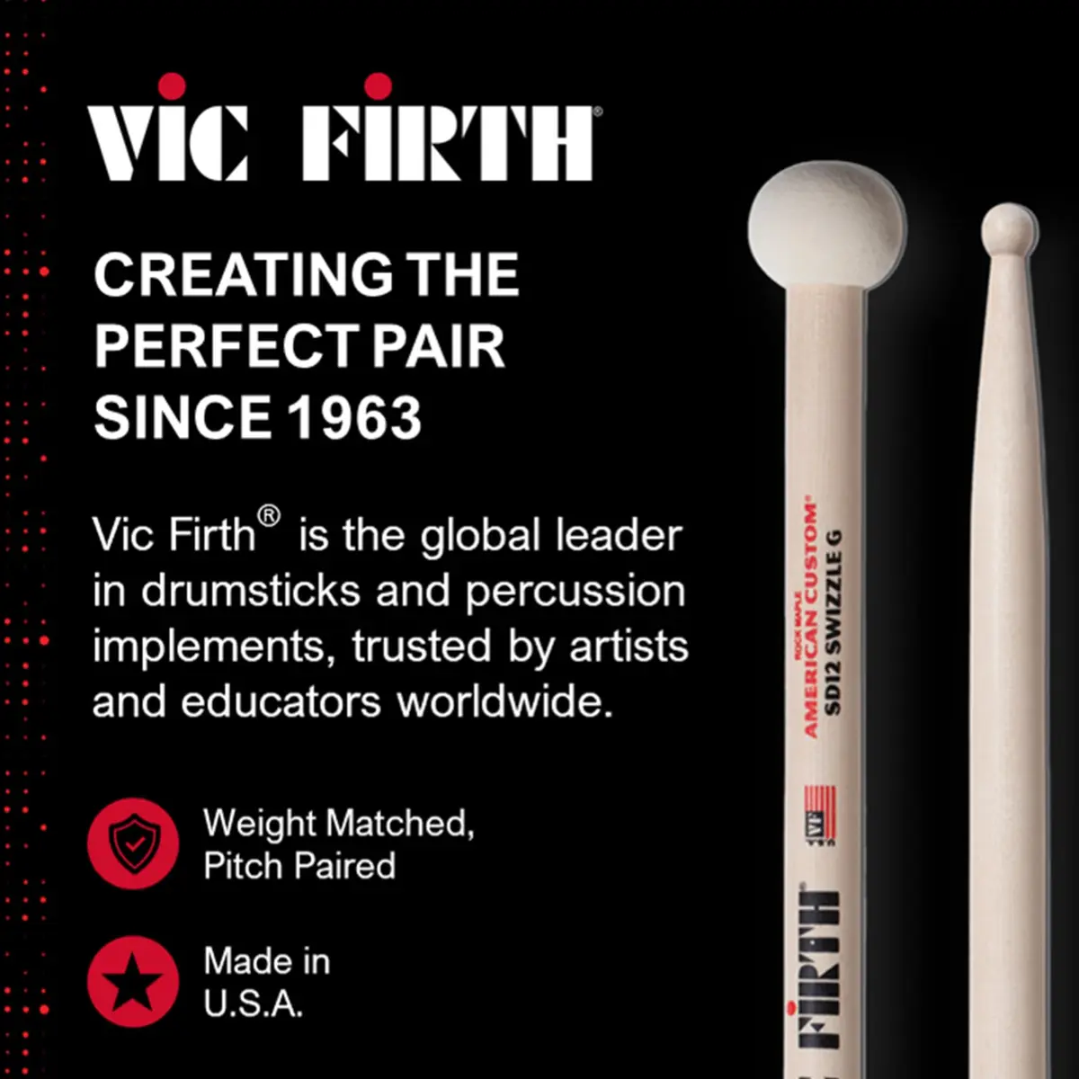 Vic Firth Symphonic Collection Ted Atkatz Drumsticks 17in | Long Taper, Persimmon, Oval Tip - view 6