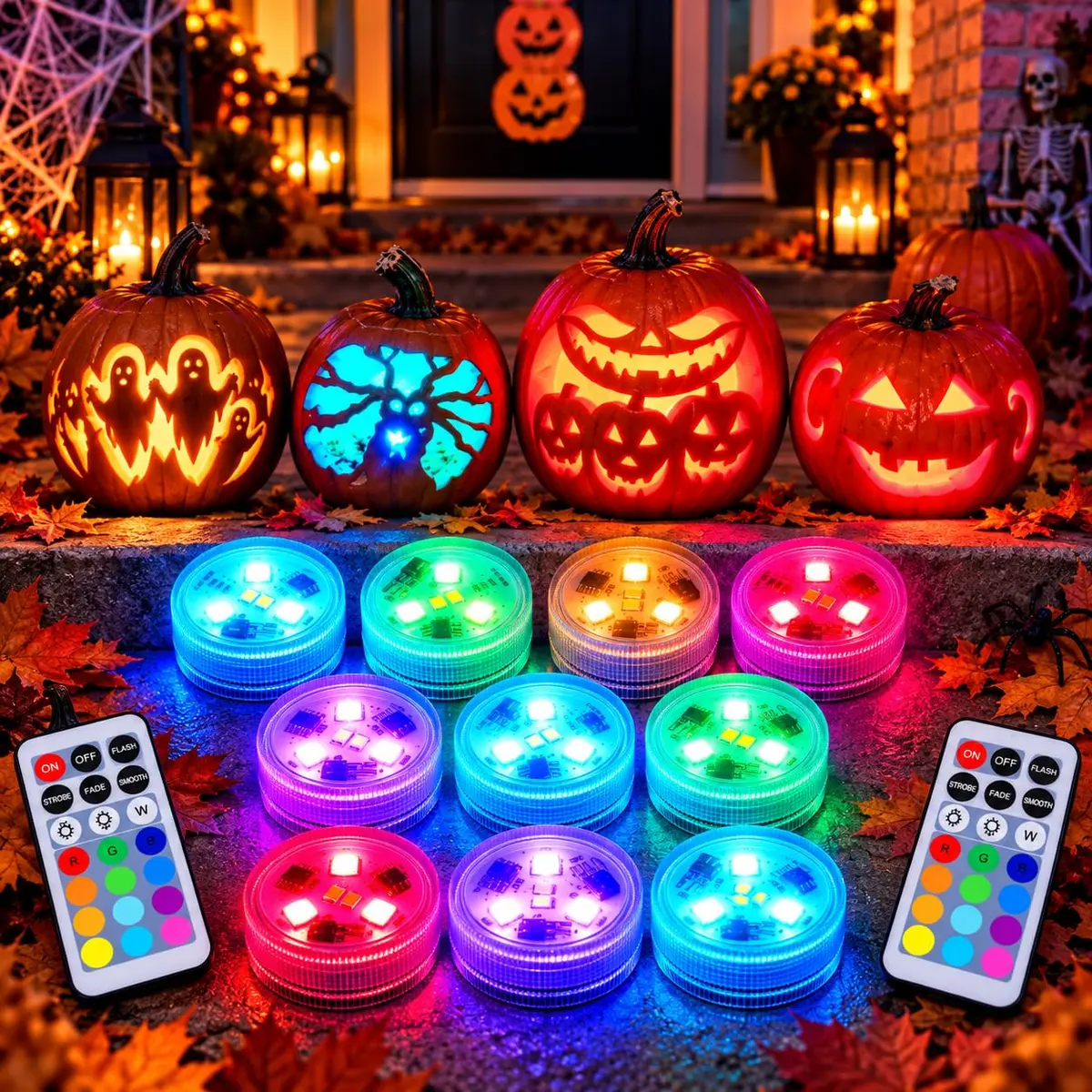 LUXJET Halloween Pumpkin Lights with Remote | Waterproof LED Tea Lights for Indoor & Outdoor Decor - main product image