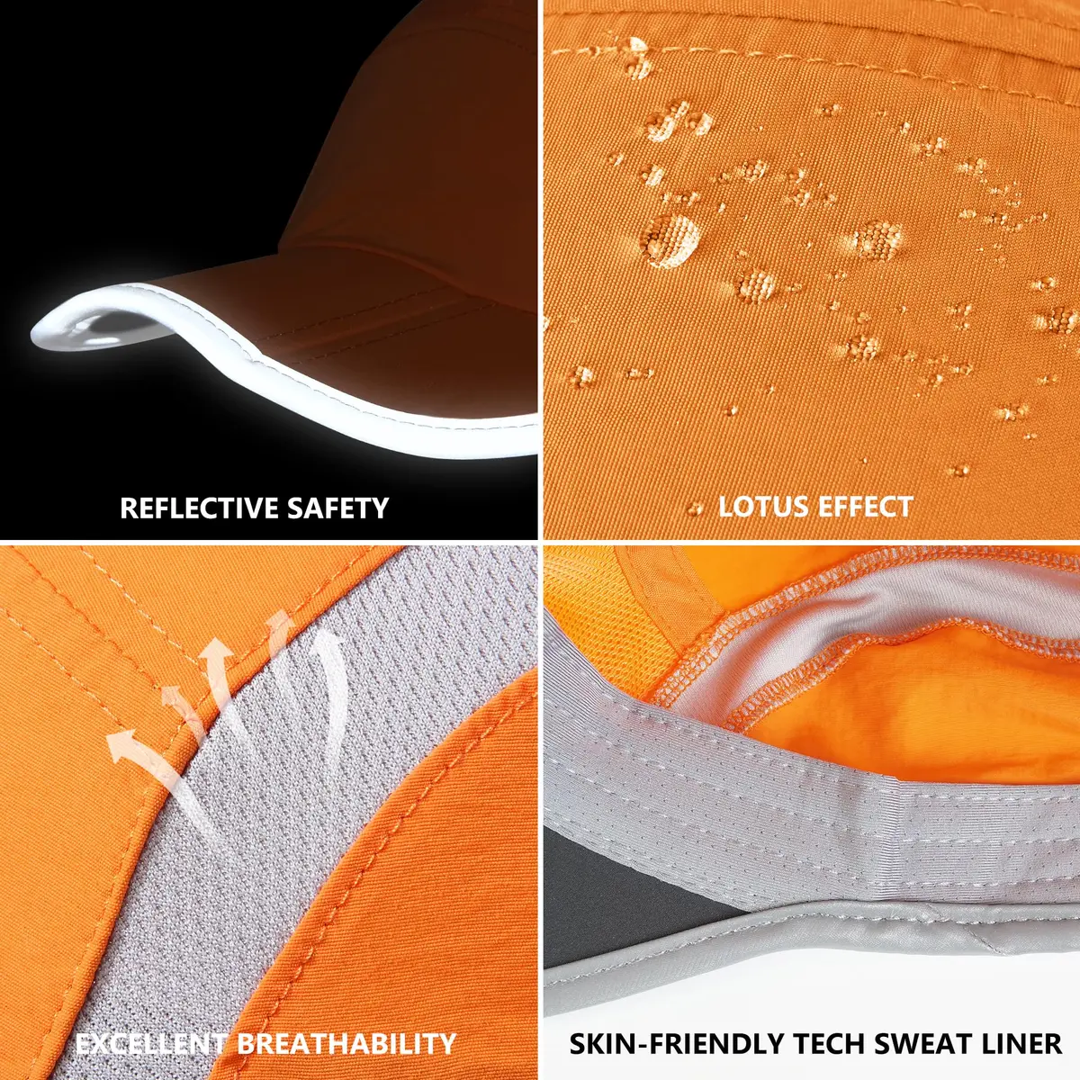 GADIEMKENSD Reflective Foldable Running Hat for Men Women, Orange XS/S | UPF50+ UV Protection, Quick Dry, Reflective Safety - view 6