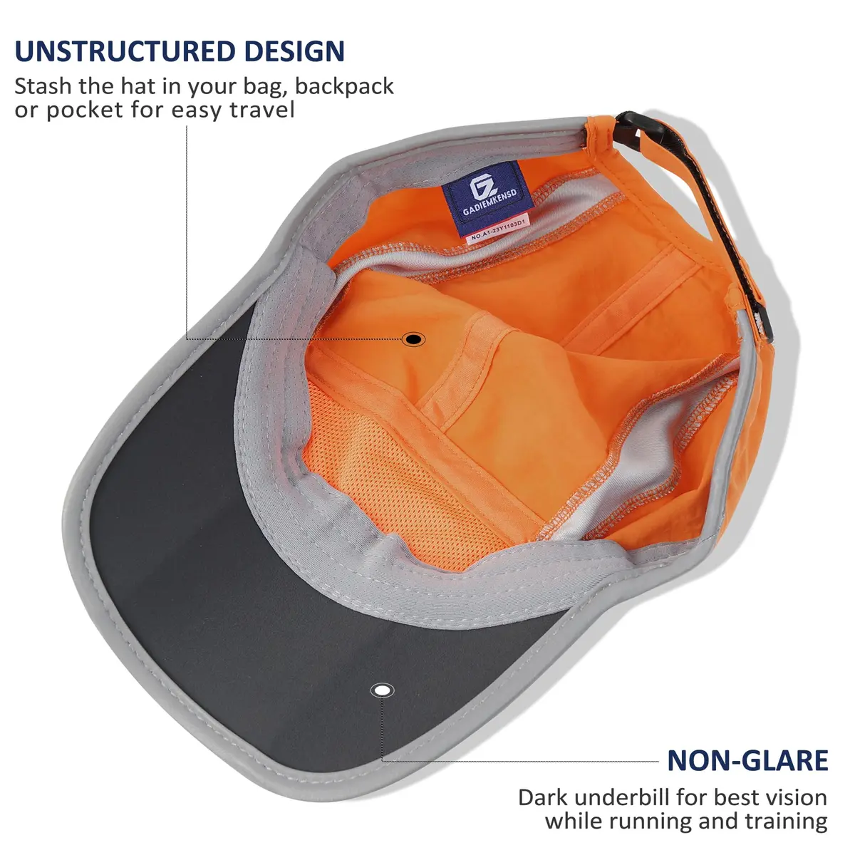 GADIEMKENSD Reflective Foldable Running Hat for Men Women, Orange XS/S | UPF50+ UV Protection, Quick Dry, Reflective Safety - view 4
